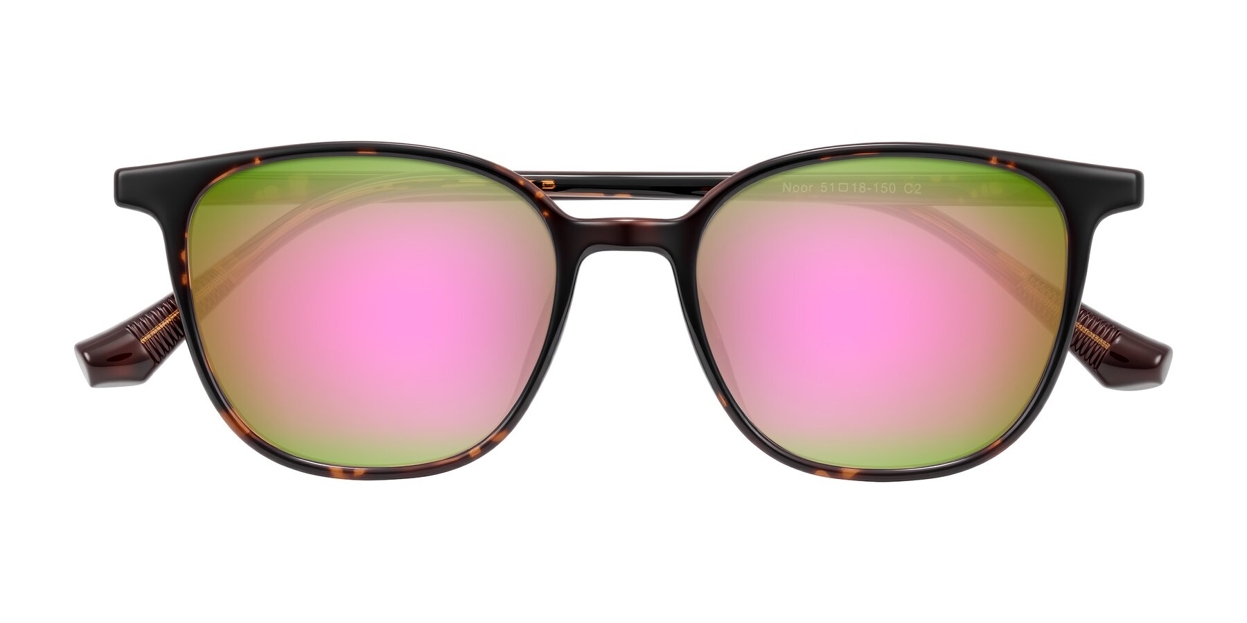 Folded Front of Noor in Tortoise with Pink Mirrored Lenses