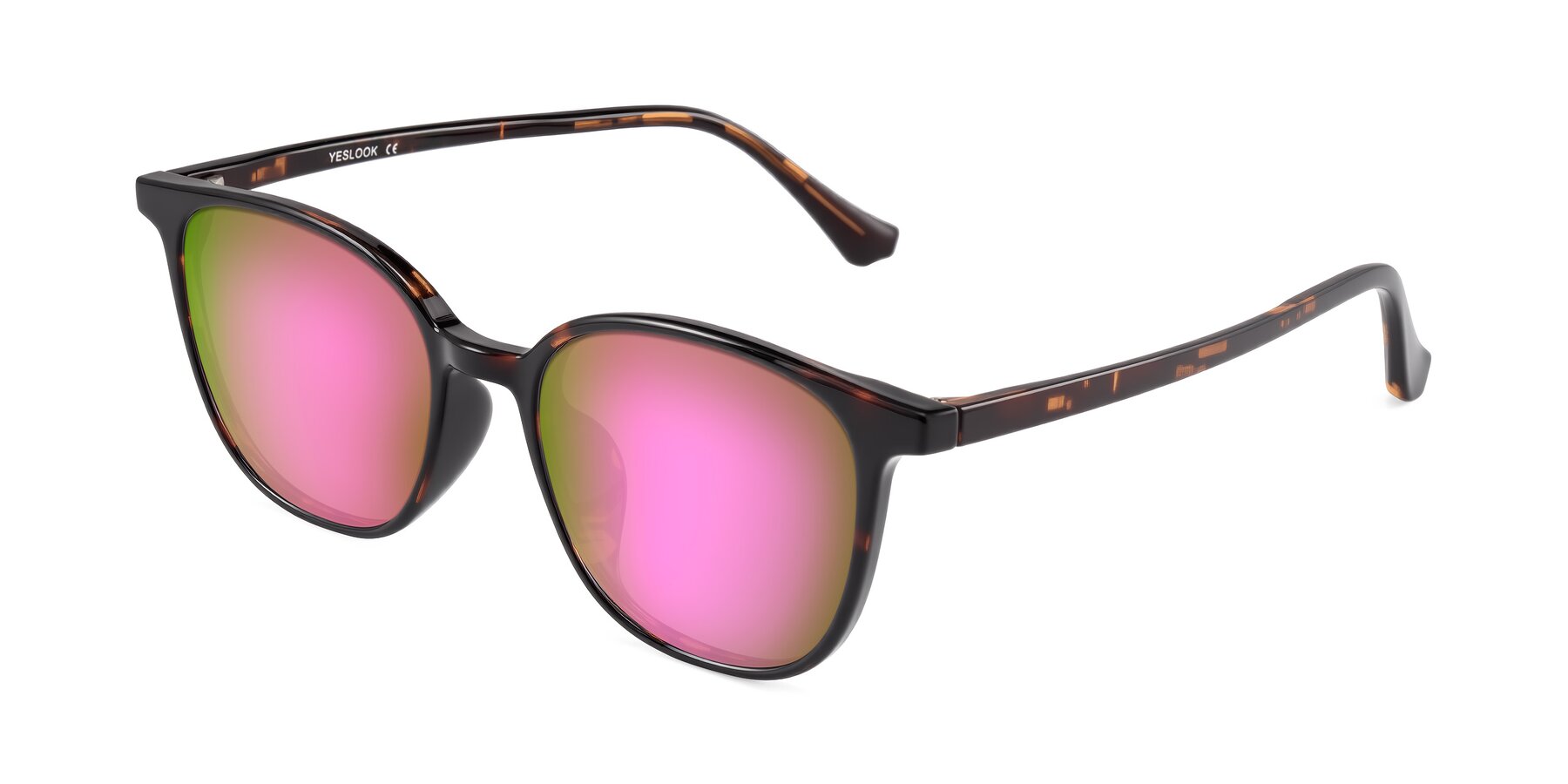 Angle of Noor in Tortoise with Pink Mirrored Lenses