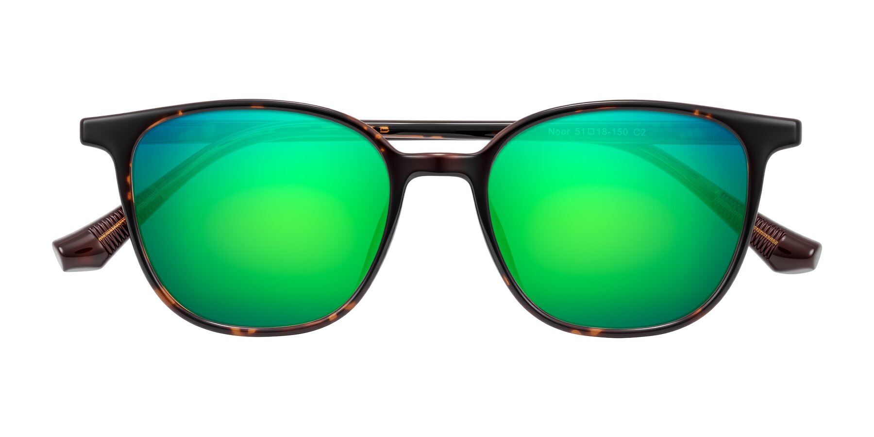 Folded Front of Noor in Tortoise with Green Mirrored Lenses