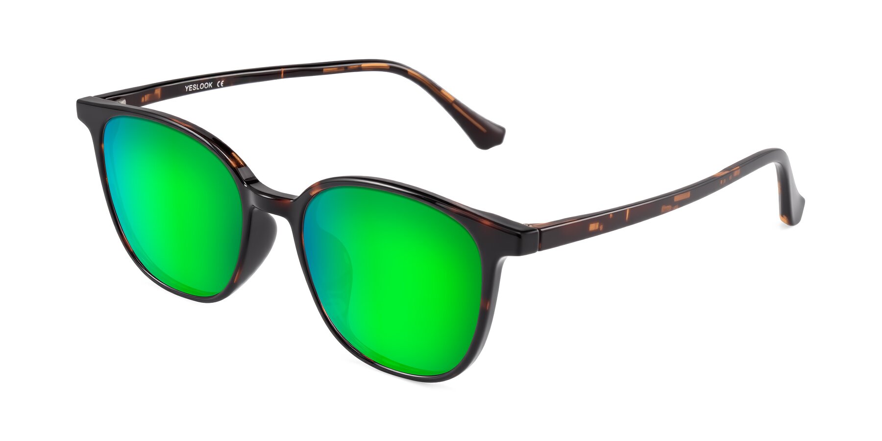 Angle of Noor in Tortoise with Green Mirrored Lenses