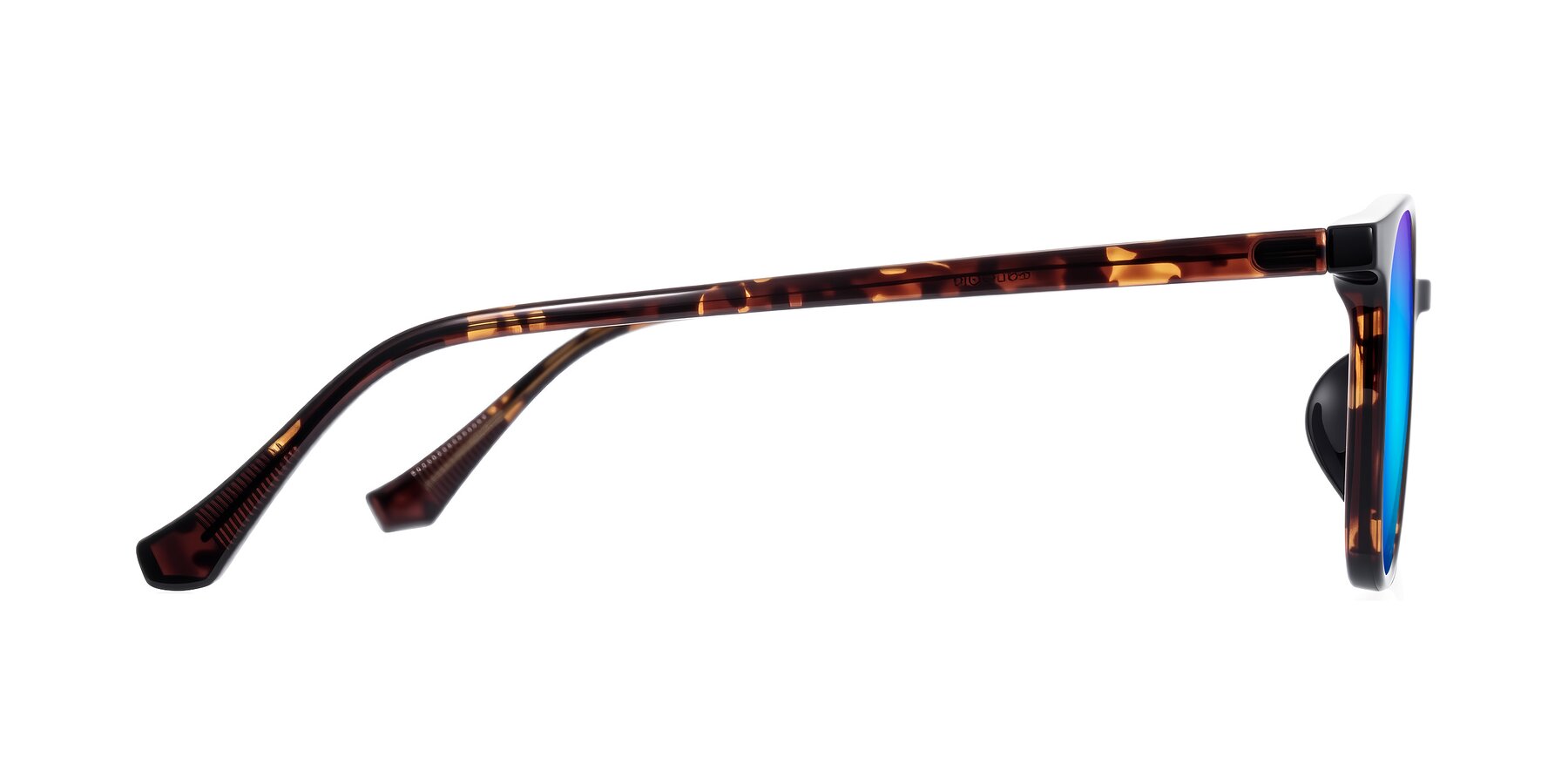 Side of Noor in Tortoise with Blue Mirrored Lenses