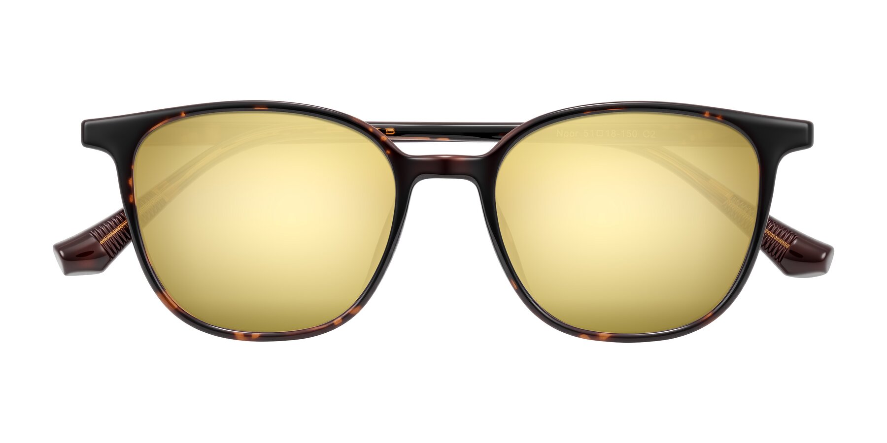 Folded Front of Noor in Tortoise with Gold Mirrored Lenses