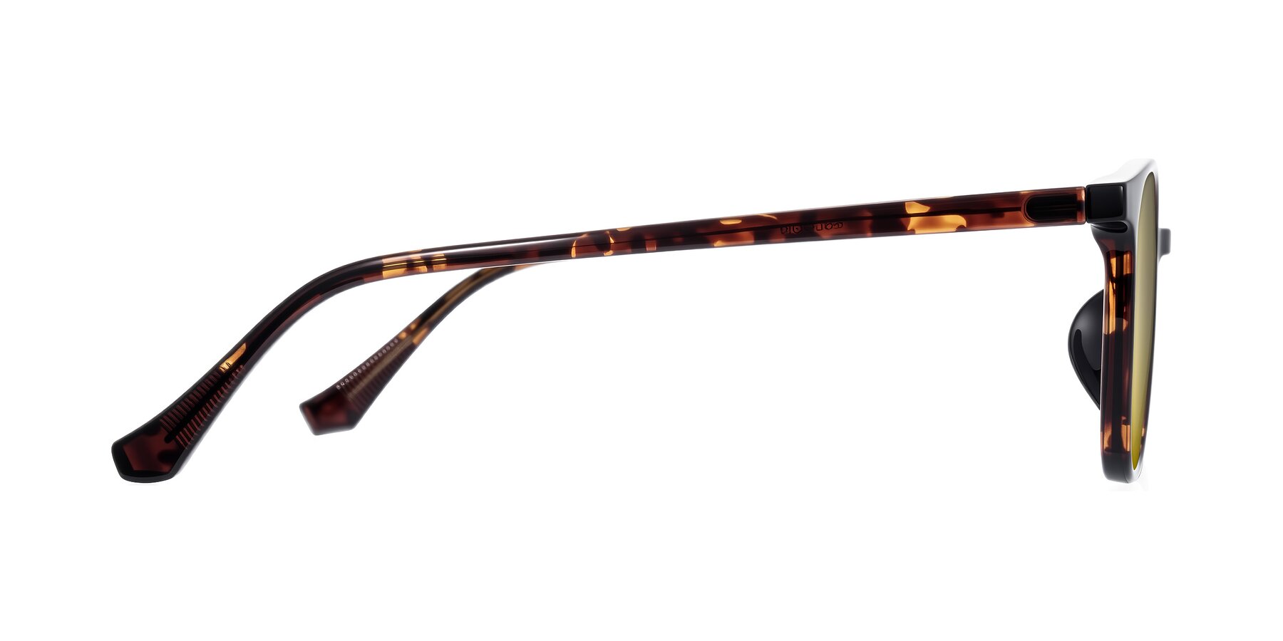 Side of Noor in Tortoise with Gold Mirrored Lenses