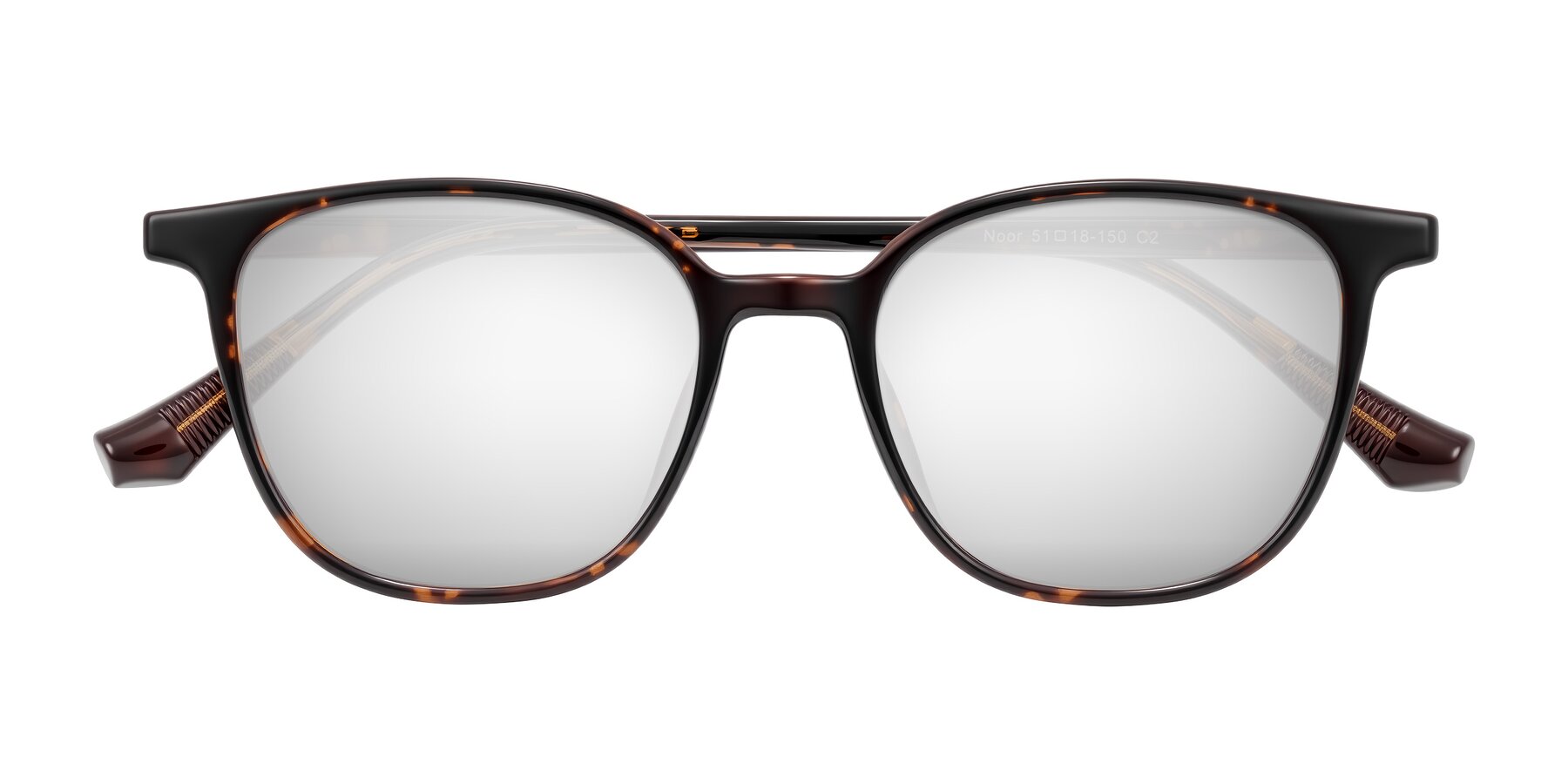 Folded Front of Noor in Tortoise with Silver Mirrored Lenses