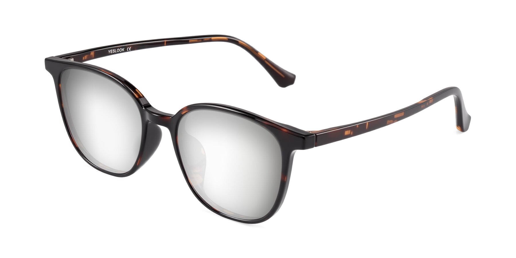 Angle of Noor in Tortoise with Silver Mirrored Lenses