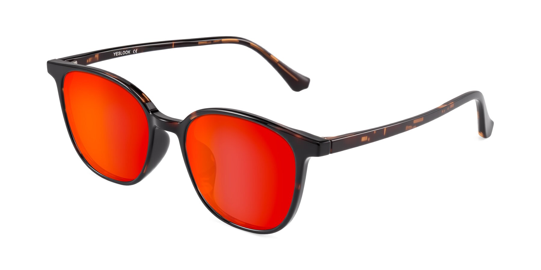 Angle of Noor in Tortoise with Red Gold Mirrored Lenses