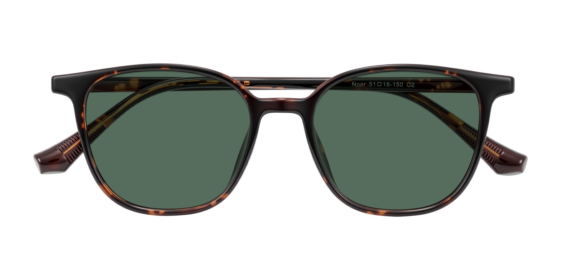 Folded Front of Noor in Tortoise with Green Polarized Lenses