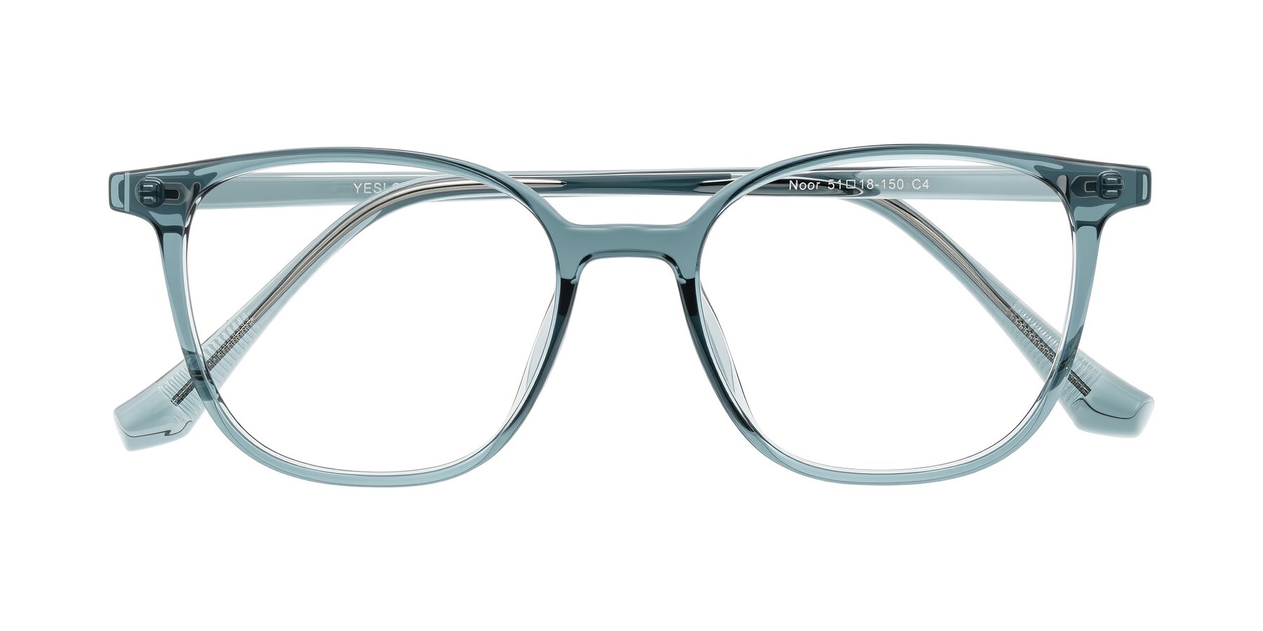 Folded Front of Noor in Transparent Blue with Clear Eyeglass Lenses