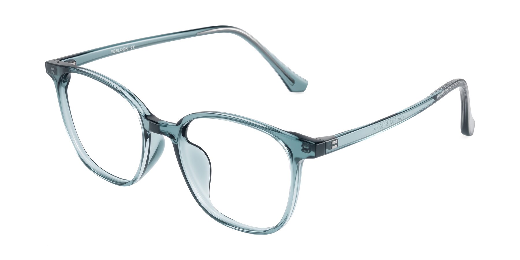 Angle of Noor in Transparent Blue with Clear Eyeglass Lenses