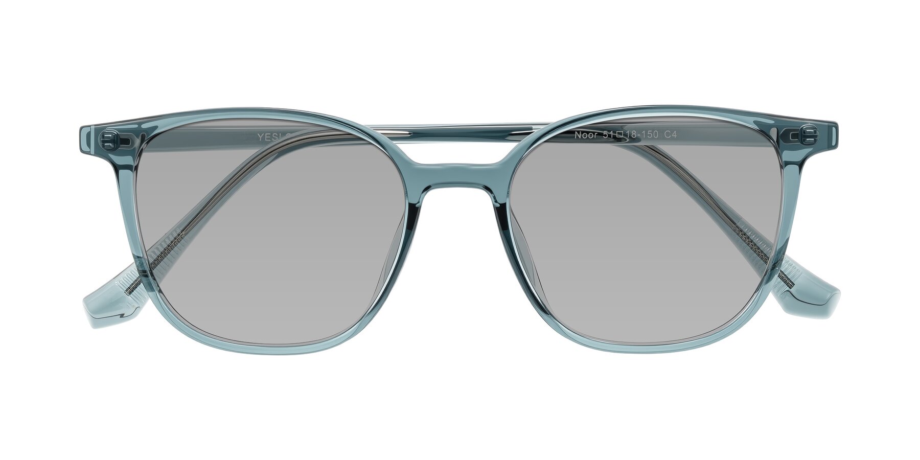 Folded Front of Noor in Transparent Blue with Light Gray Tinted Lenses