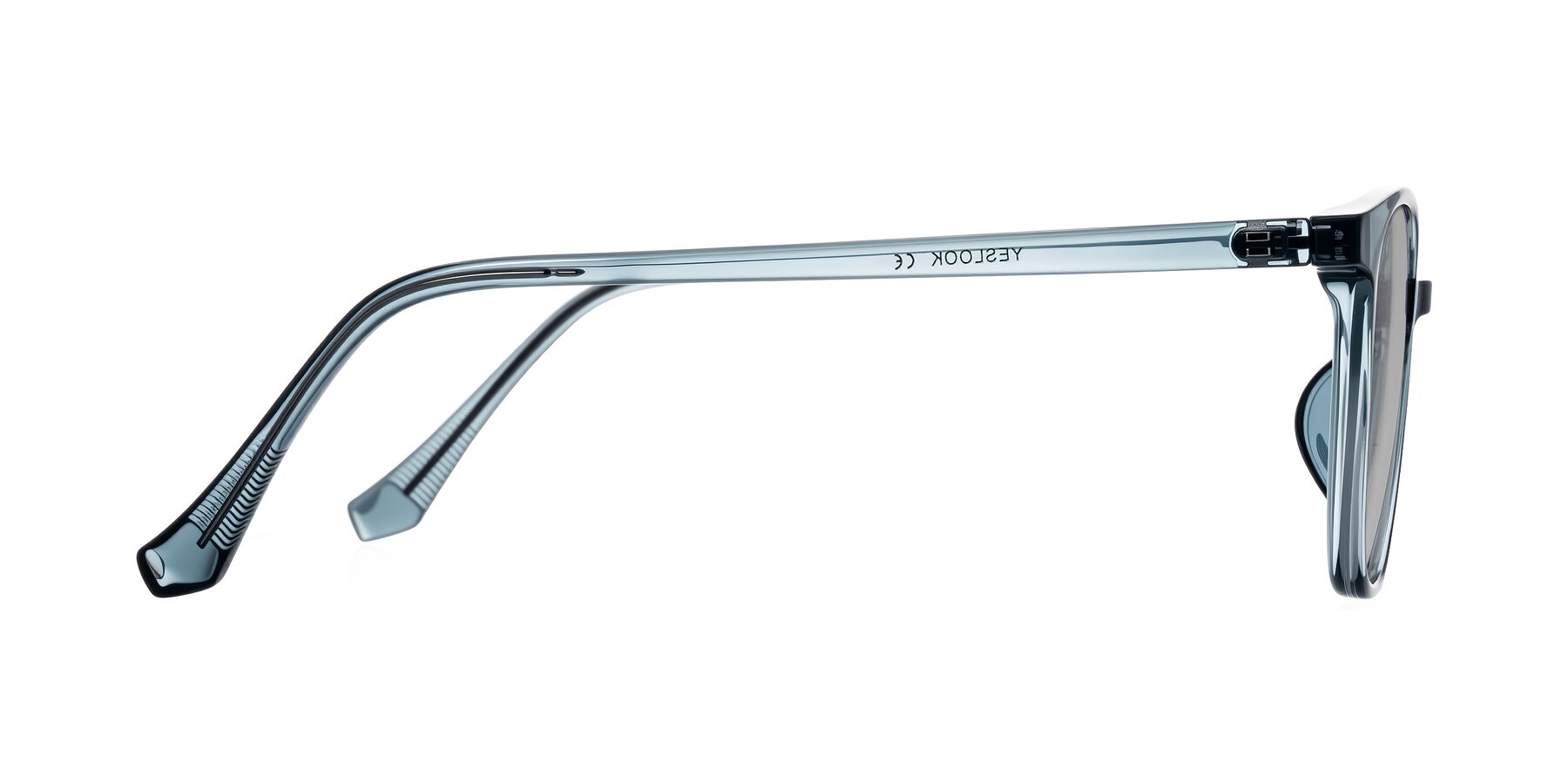 Side of Noor in Transparent Blue with Light Gray Tinted Lenses