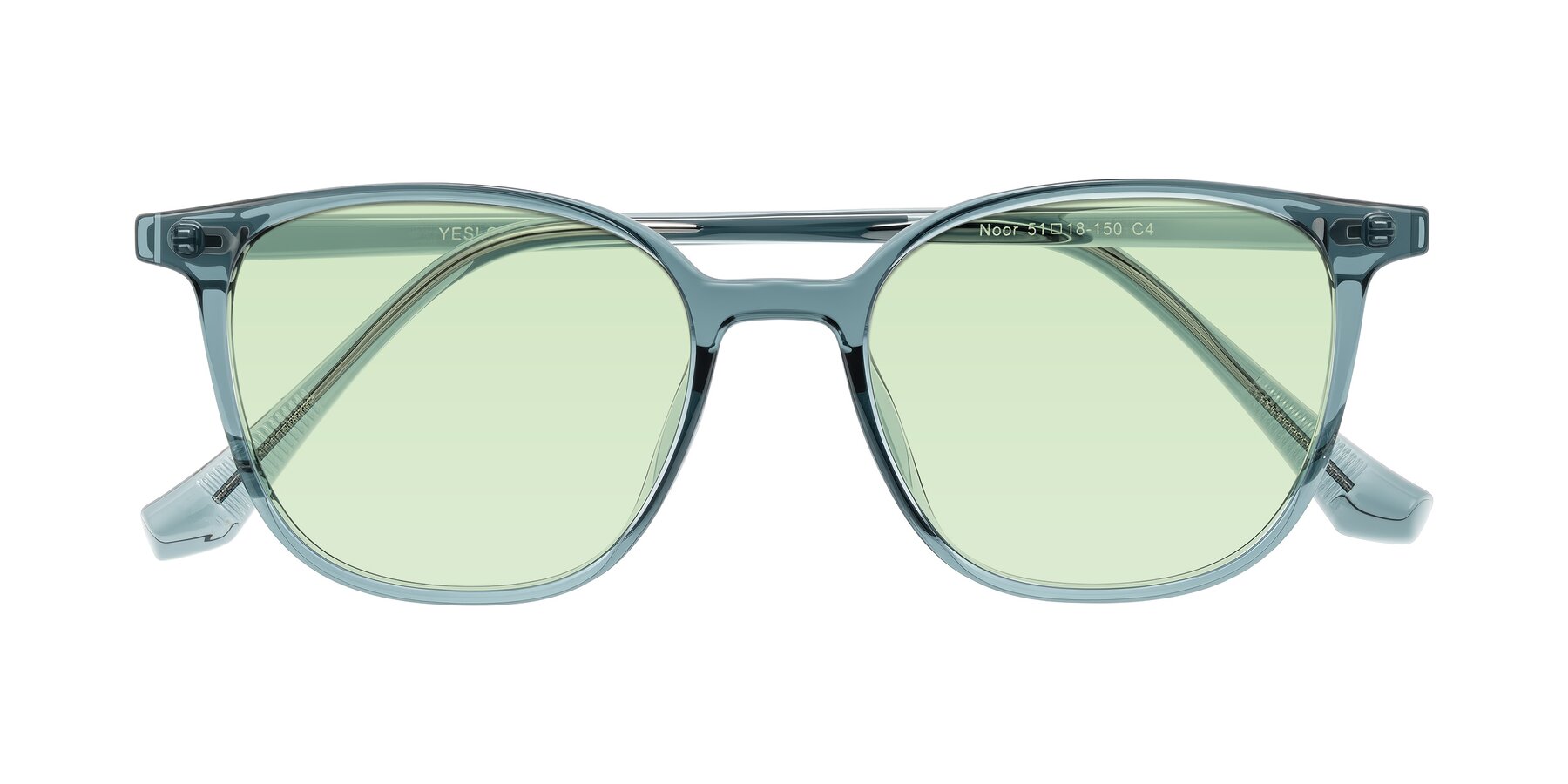 Folded Front of Noor in Transparent Blue with Light Green Tinted Lenses