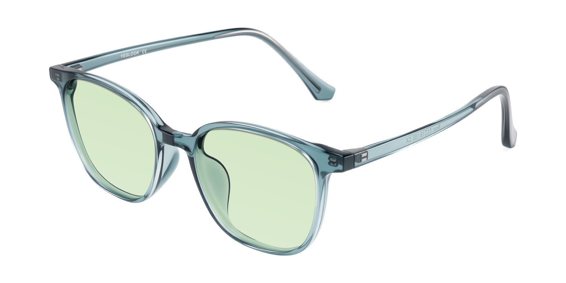 Angle of Noor in Transparent Blue with Light Green Tinted Lenses