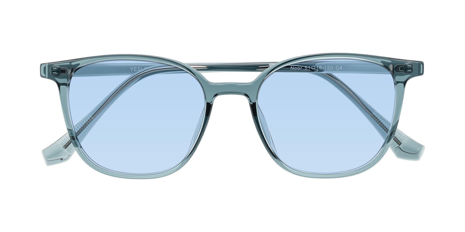 Folded Front of Noor in Transparent Blue with Light Blue Tinted Lenses
