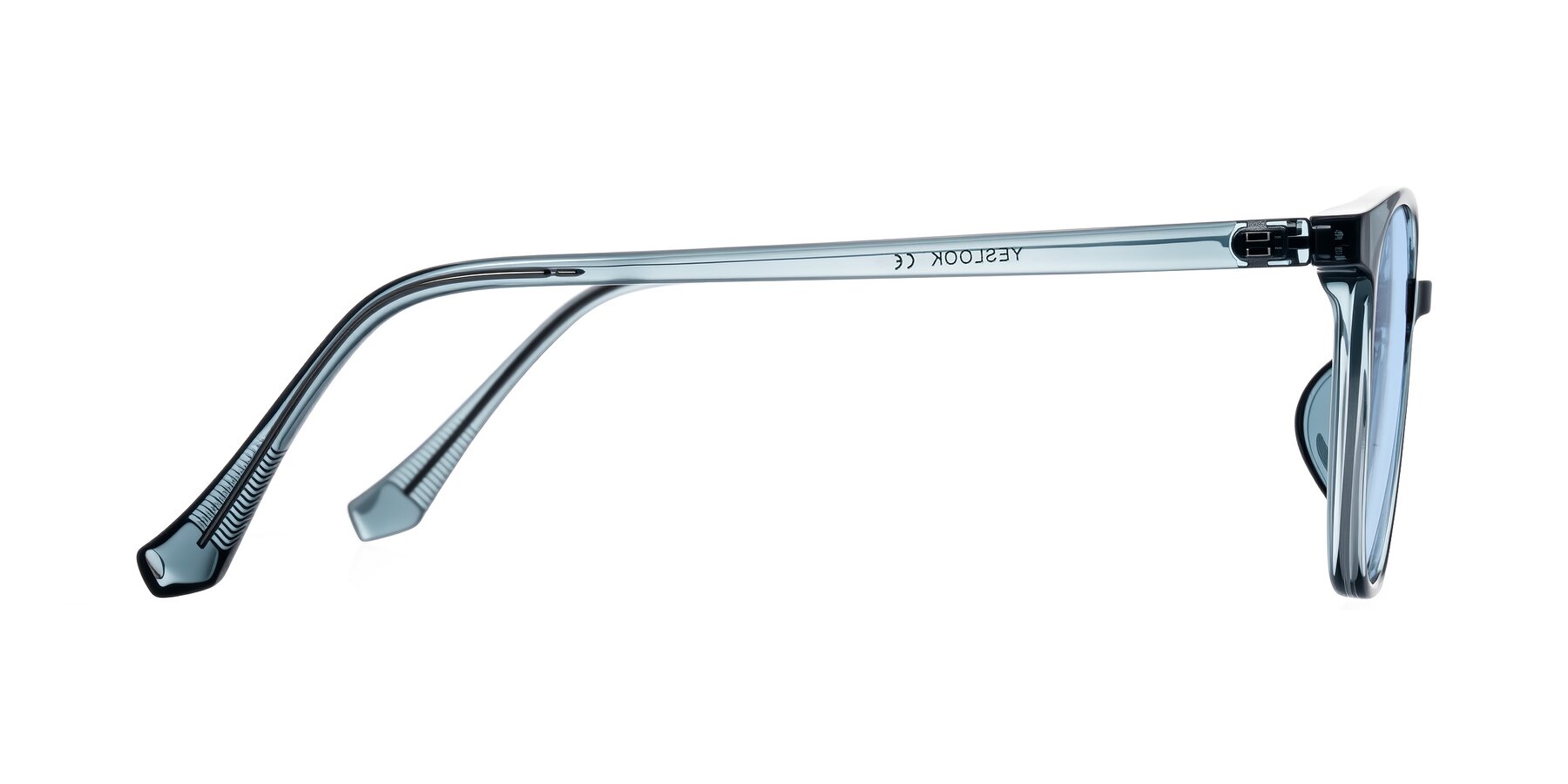 Side of Noor in Transparent Blue with Light Blue Tinted Lenses