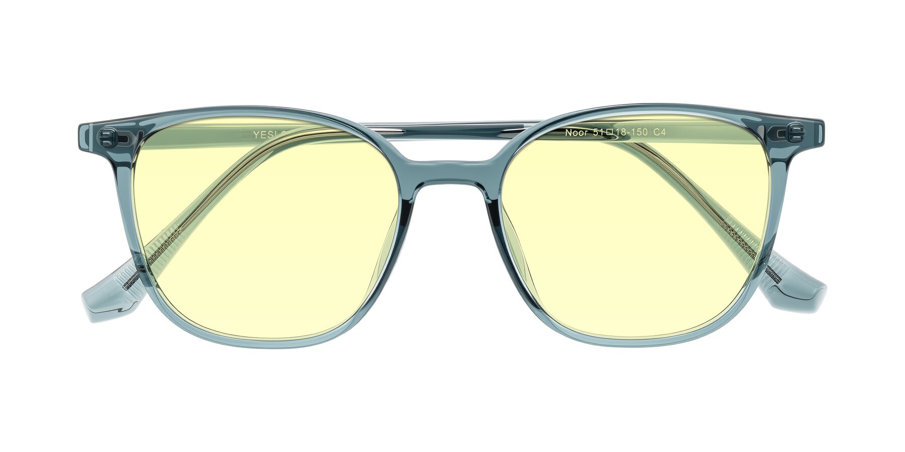 Folded Front of Noor in Transparent Blue with Light Yellow Tinted Lenses