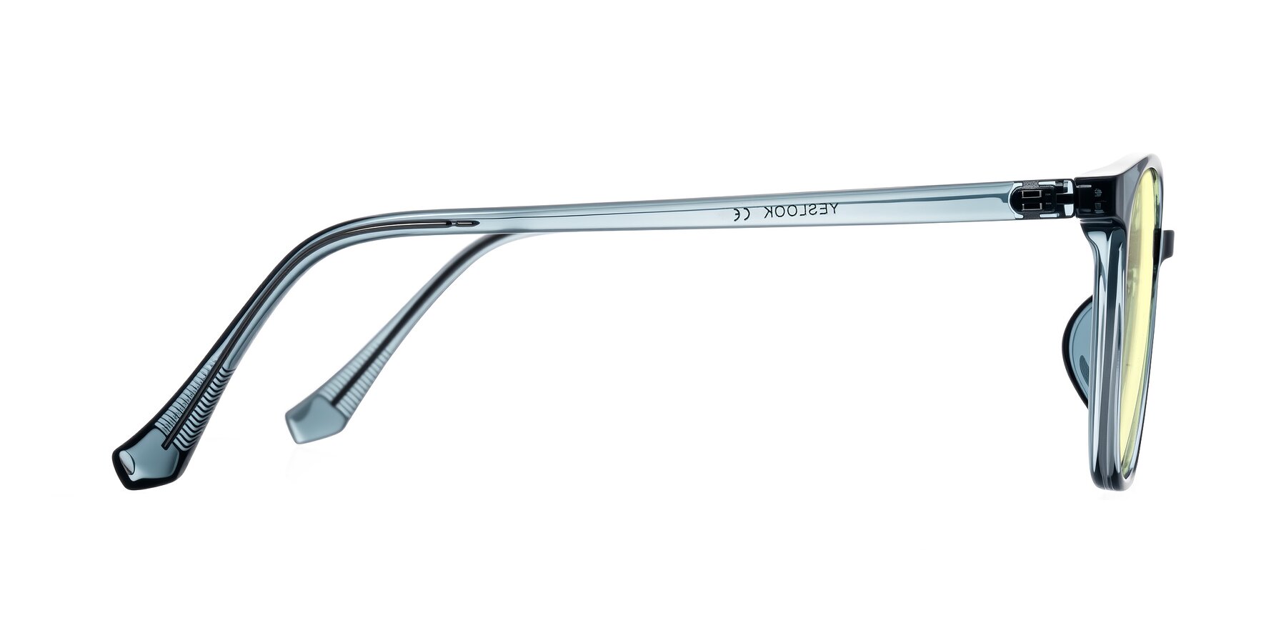 Side of Noor in Transparent Blue with Light Yellow Tinted Lenses