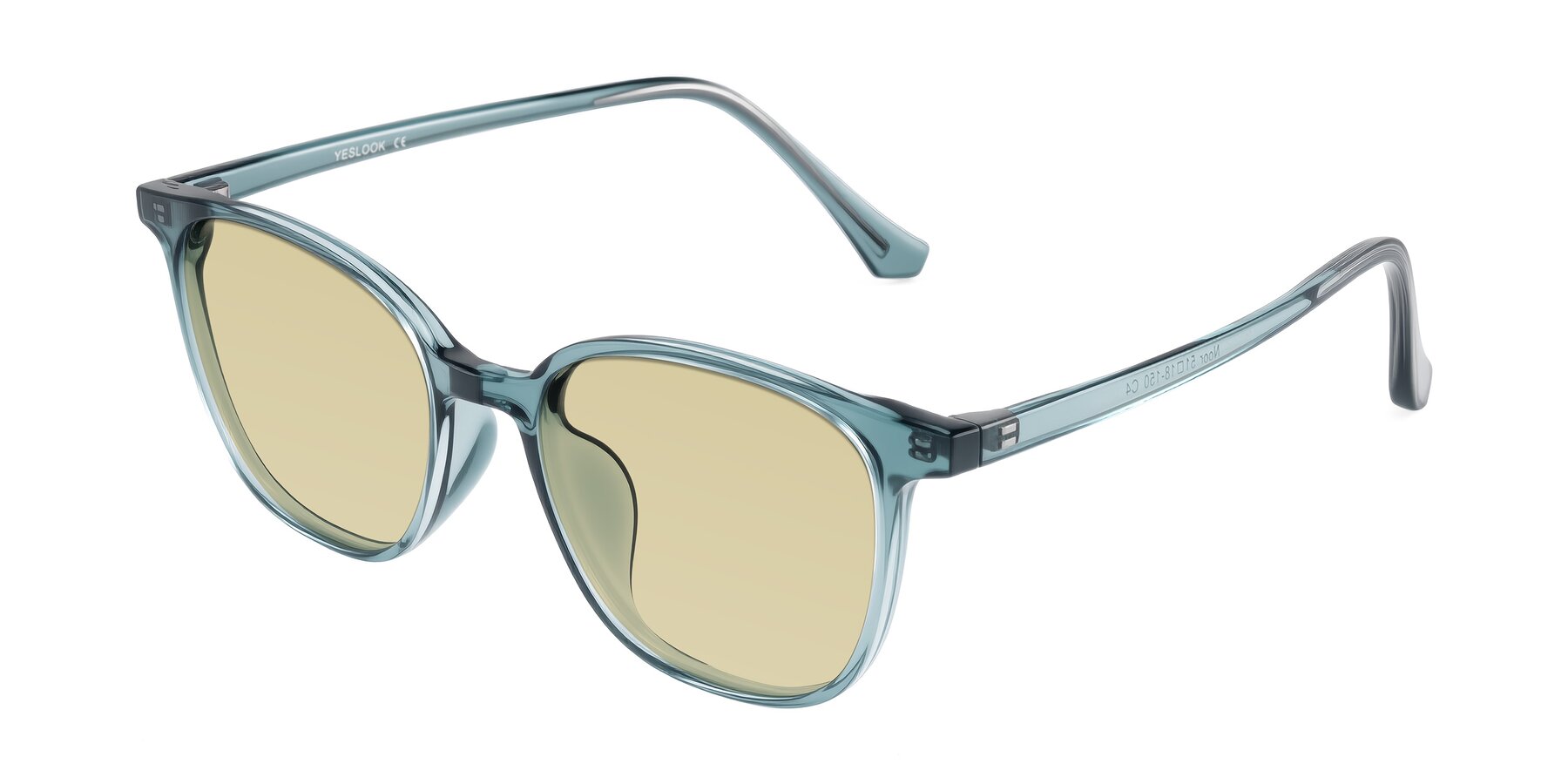 Angle of Noor in Transparent Blue with Light Champagne Tinted Lenses