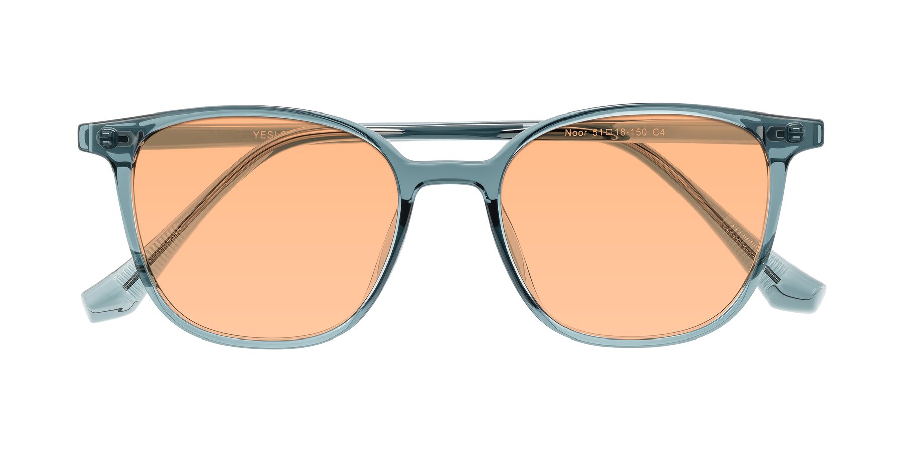 Folded Front of Noor in Transparent Blue with Light Orange Tinted Lenses