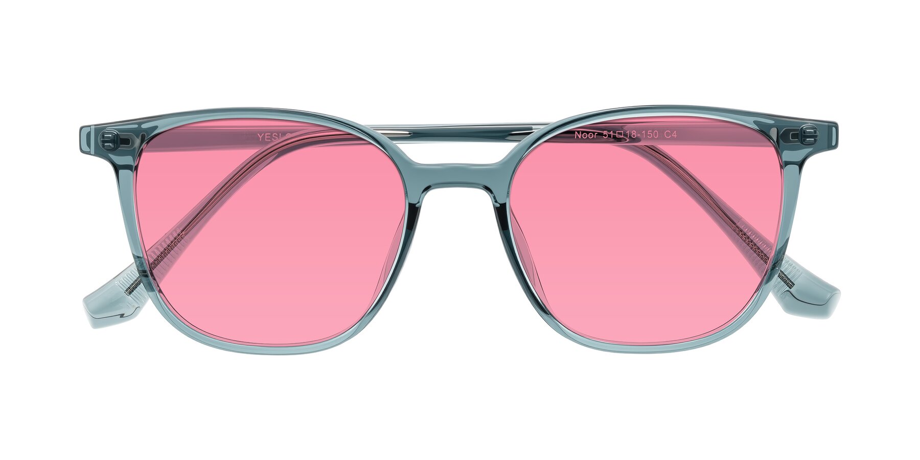Folded Front of Noor in Transparent Blue with Pink Tinted Lenses