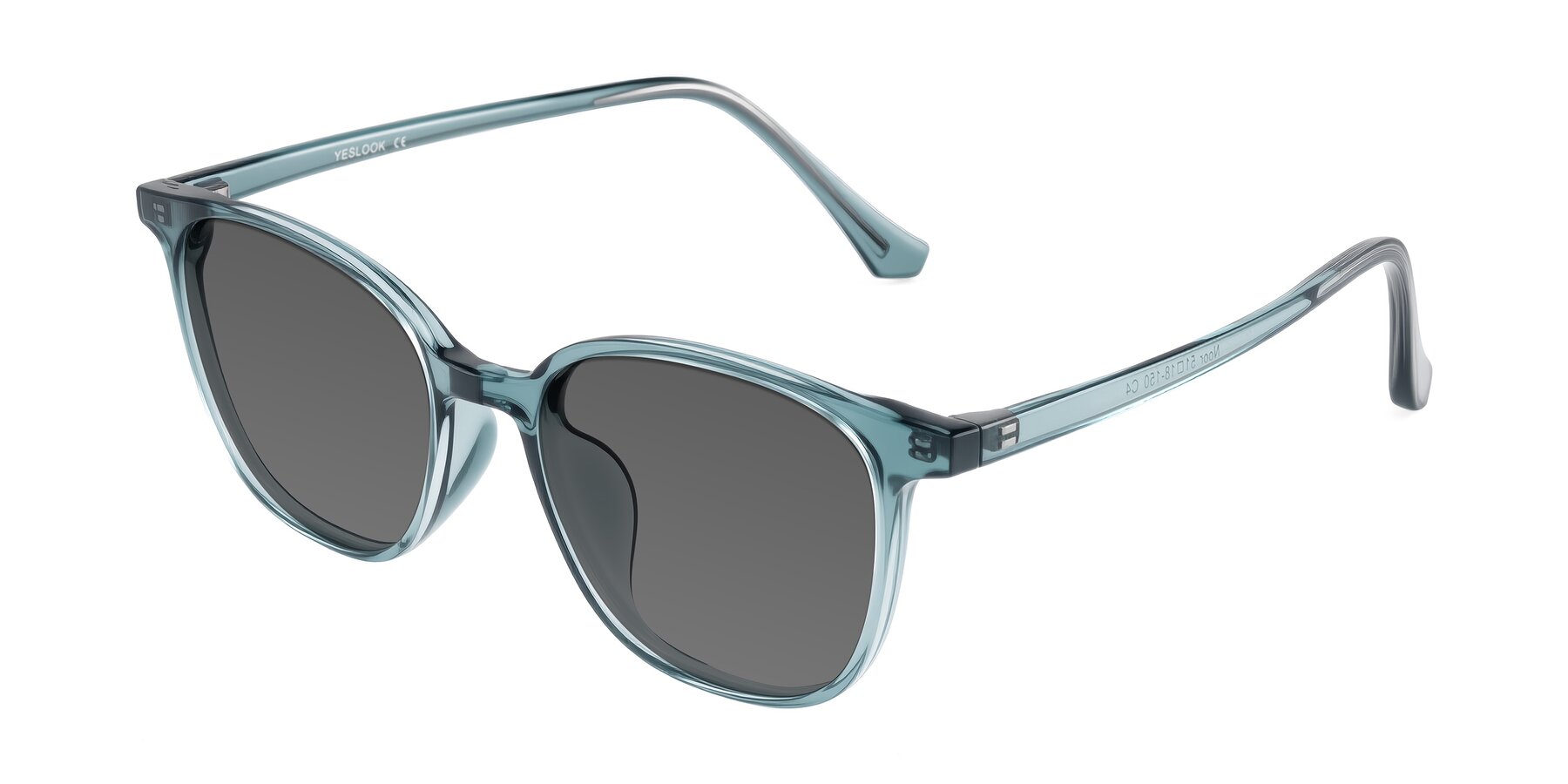 Angle of Noor in Transparent Blue with Medium Gray Tinted Lenses