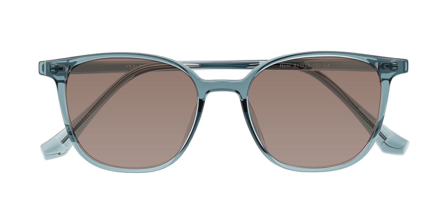 Folded Front of Noor in Transparent Blue with Medium Brown Tinted Lenses