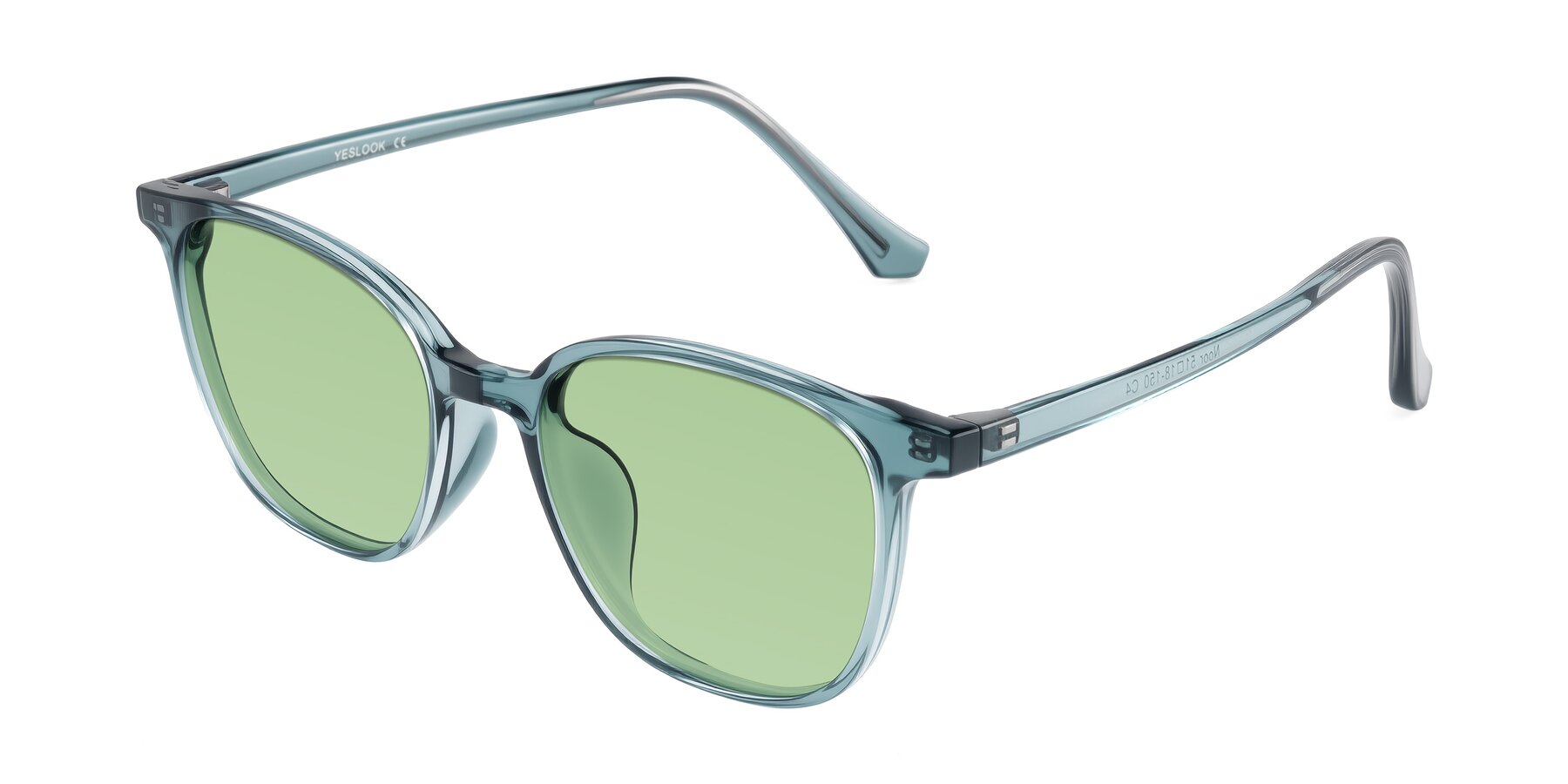 Angle of Noor in Transparent Blue with Medium Green Tinted Lenses