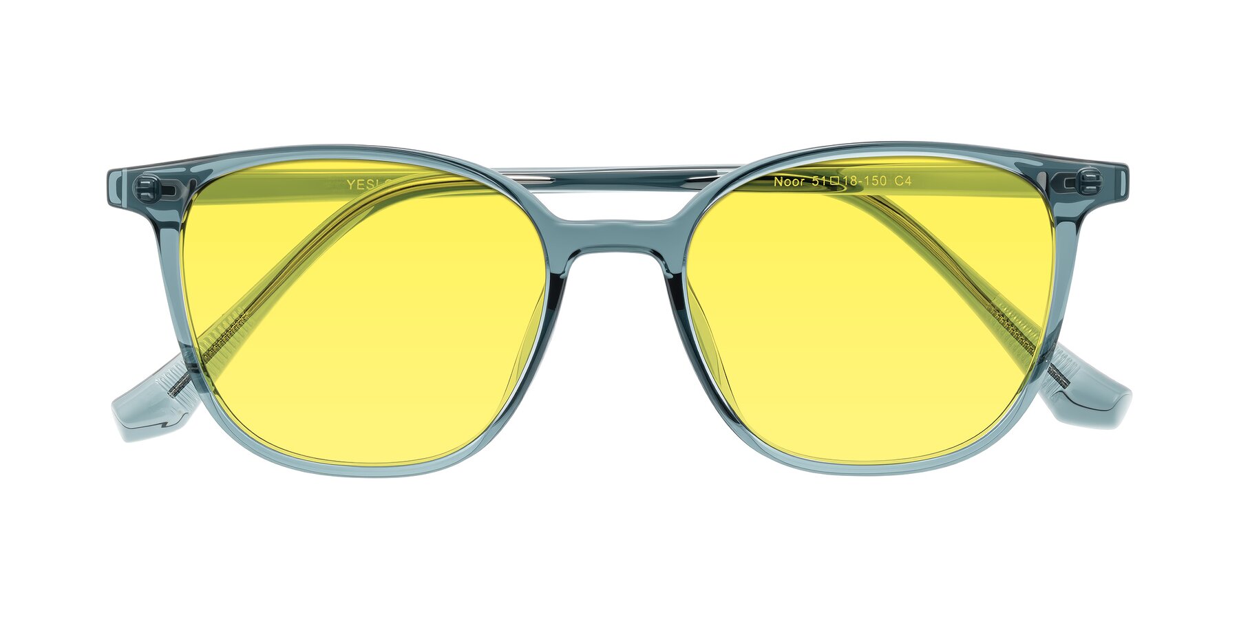 Folded Front of Noor in Transparent Blue with Medium Yellow Tinted Lenses