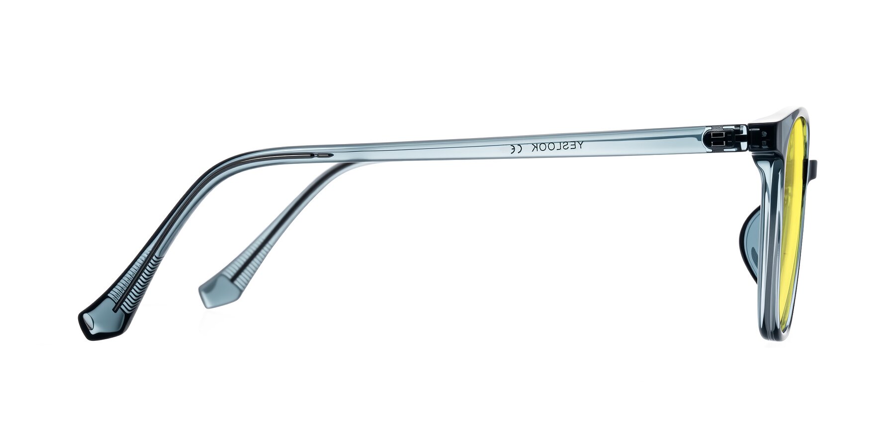 Side of Noor in Transparent Blue with Medium Yellow Tinted Lenses