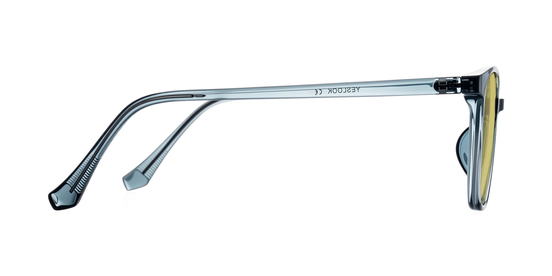 Side of Noor in Transparent Blue with Medium Champagne Tinted Lenses