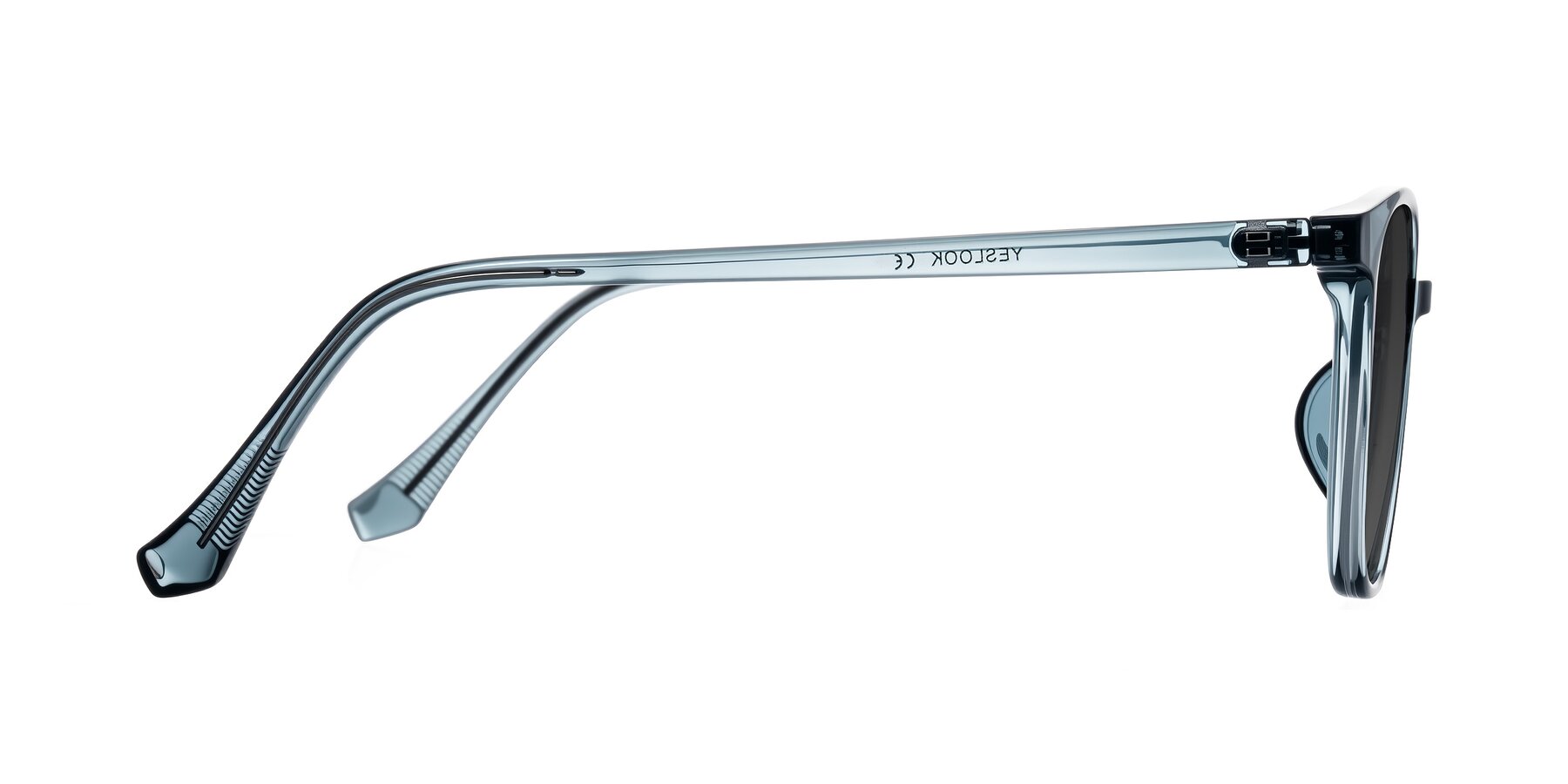 Side of Noor in Transparent Blue with Gray Tinted Lenses