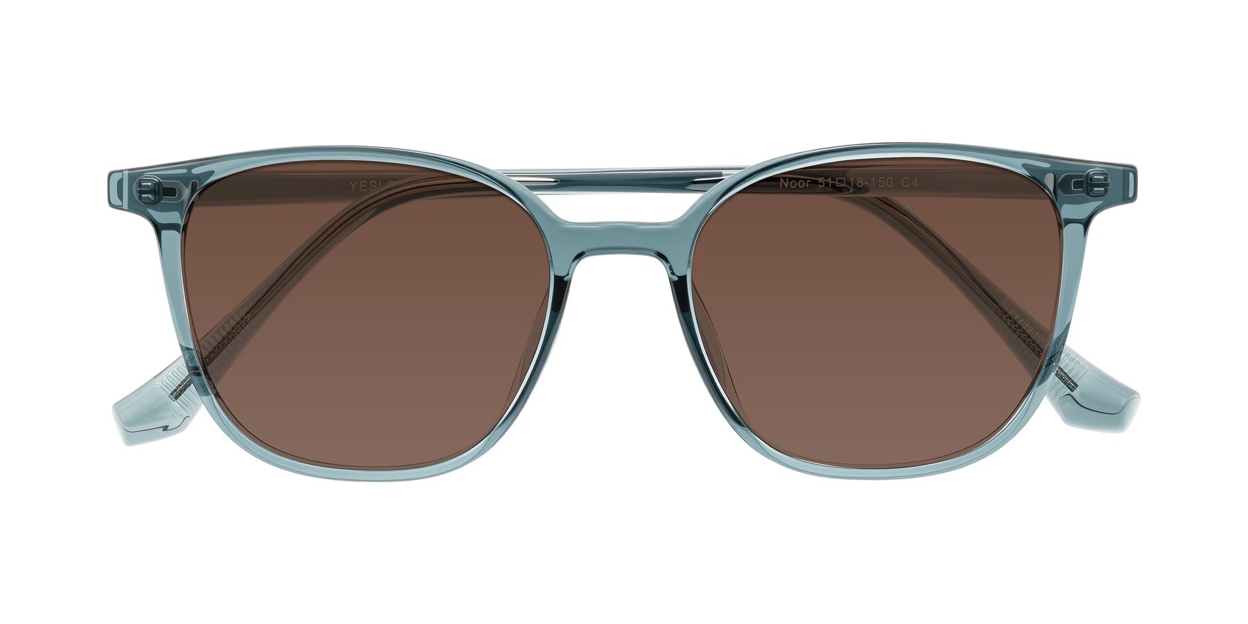 Folded Front of Noor in Transparent Blue with Brown Tinted Lenses
