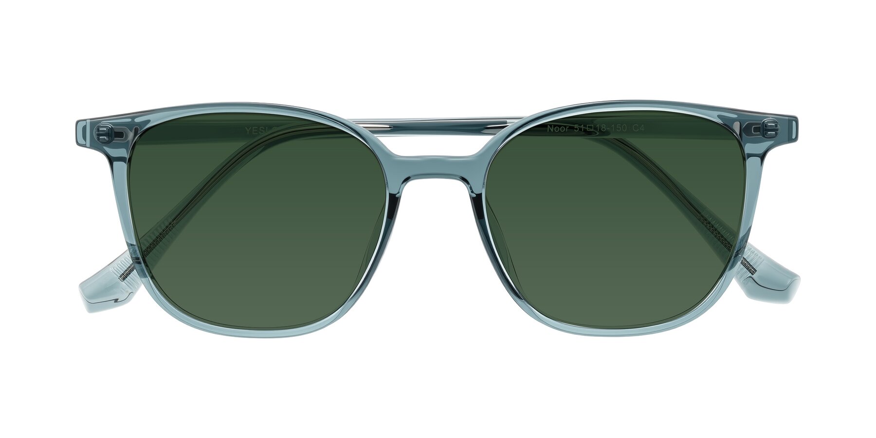 Folded Front of Noor in Transparent Blue with Green Tinted Lenses
