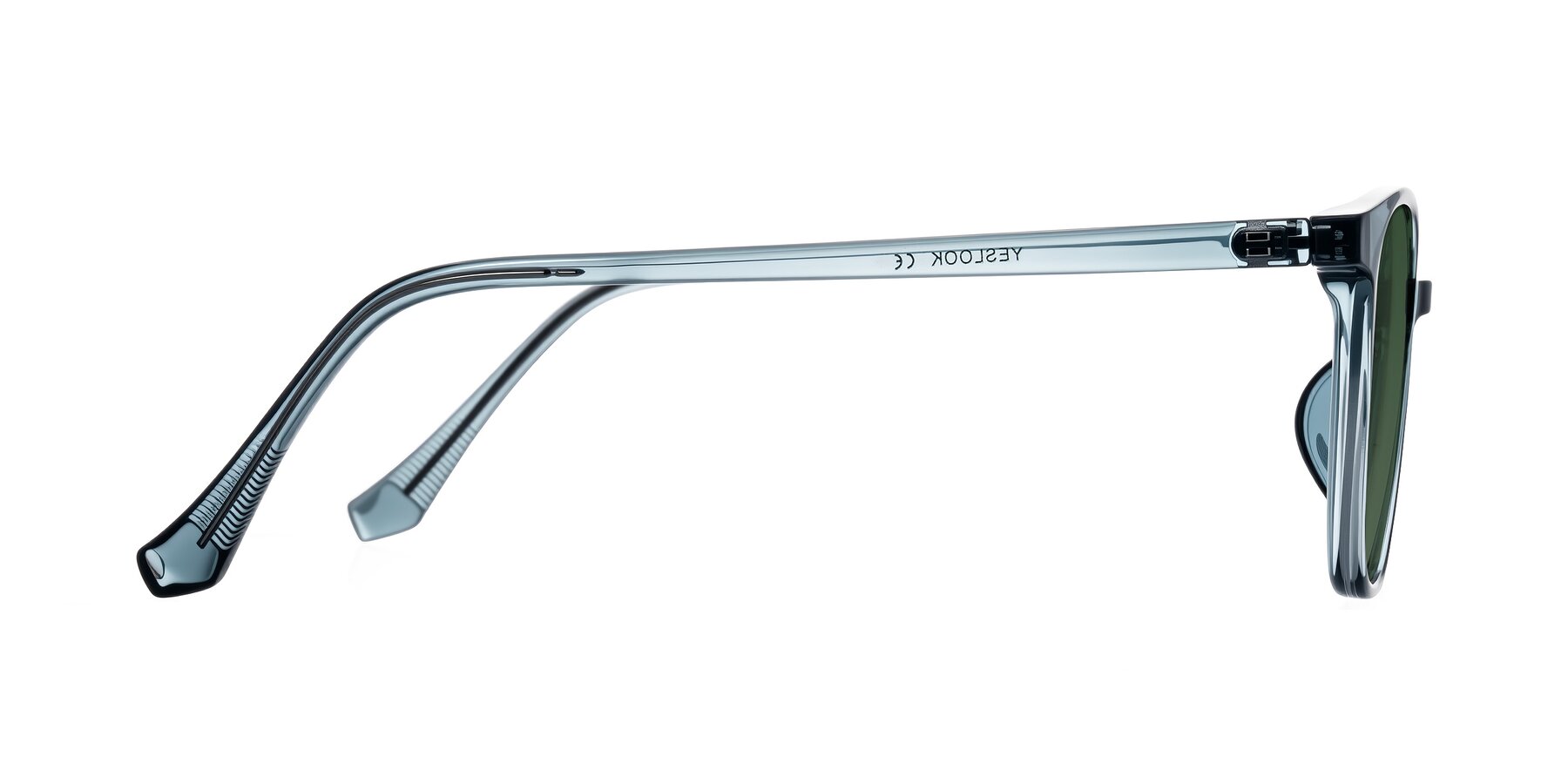 Side of Noor in Transparent Blue with Green Tinted Lenses