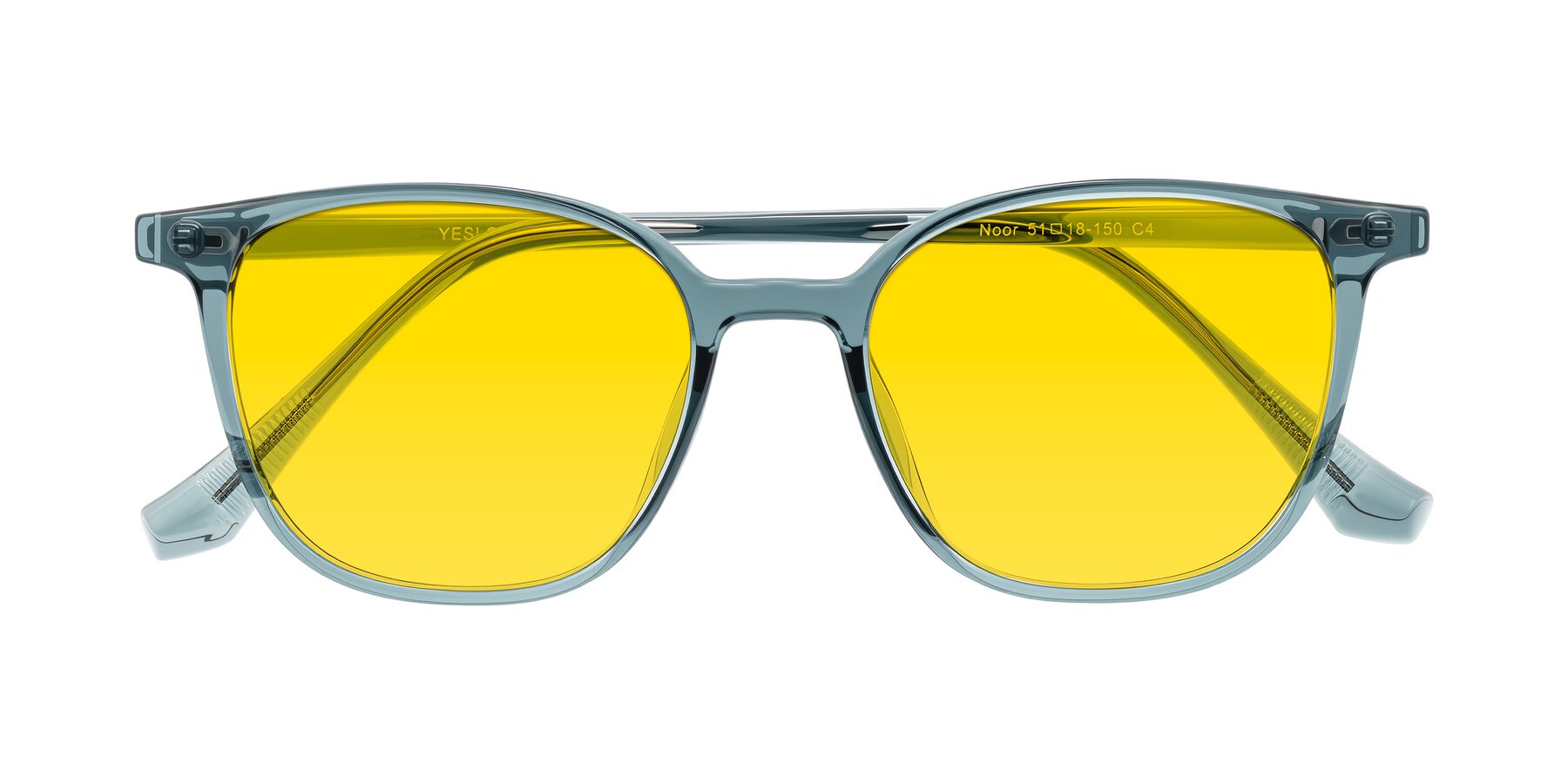 Folded Front of Noor in Transparent Blue with Yellow Tinted Lenses