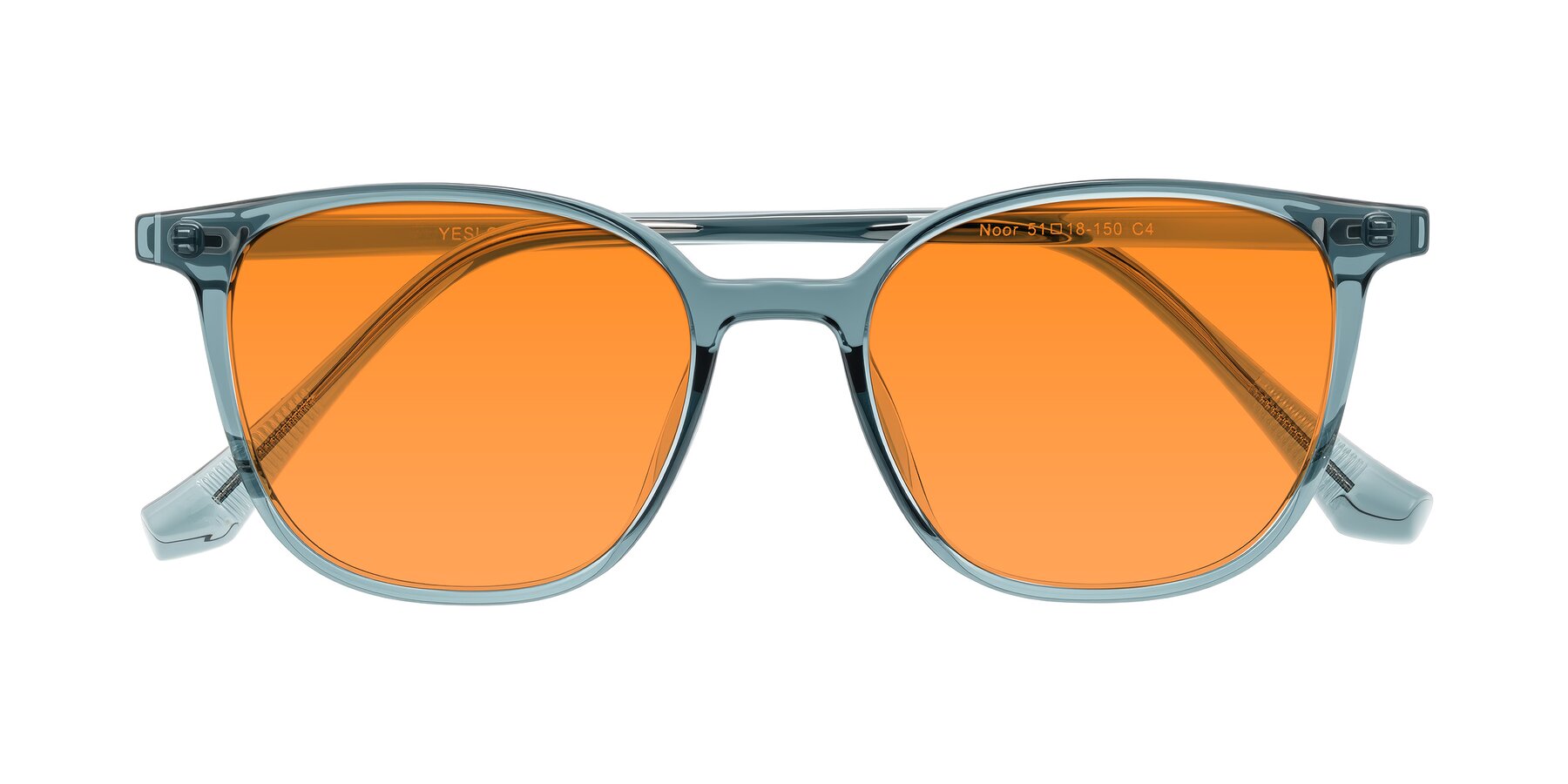Folded Front of Noor in Transparent Blue with Orange Tinted Lenses