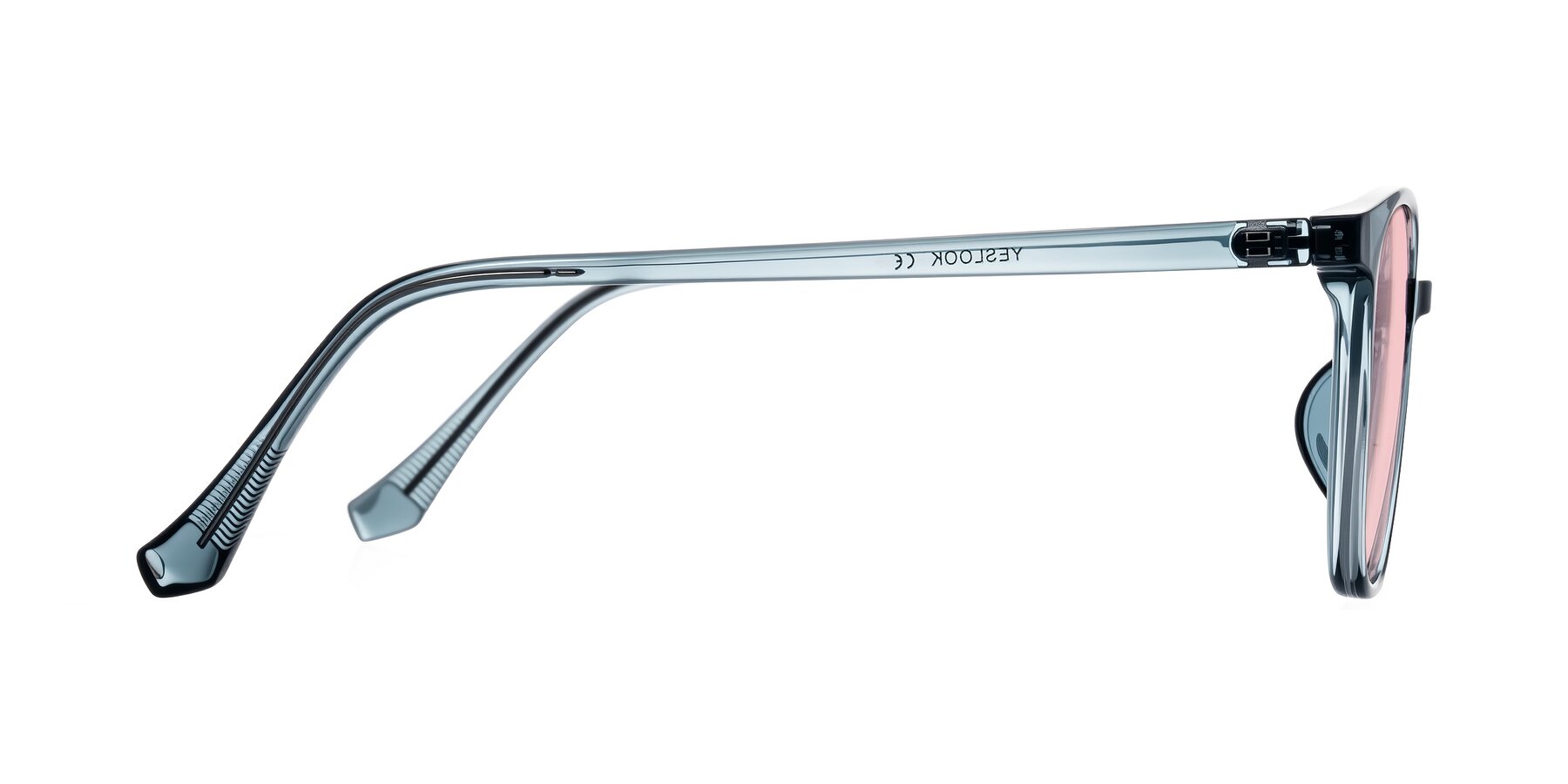 Side of Noor in Transparent Blue with Light Garnet Tinted Lenses