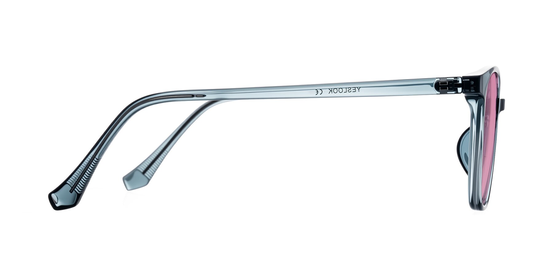 Side of Noor in Transparent Blue with Medium Wine Tinted Lenses