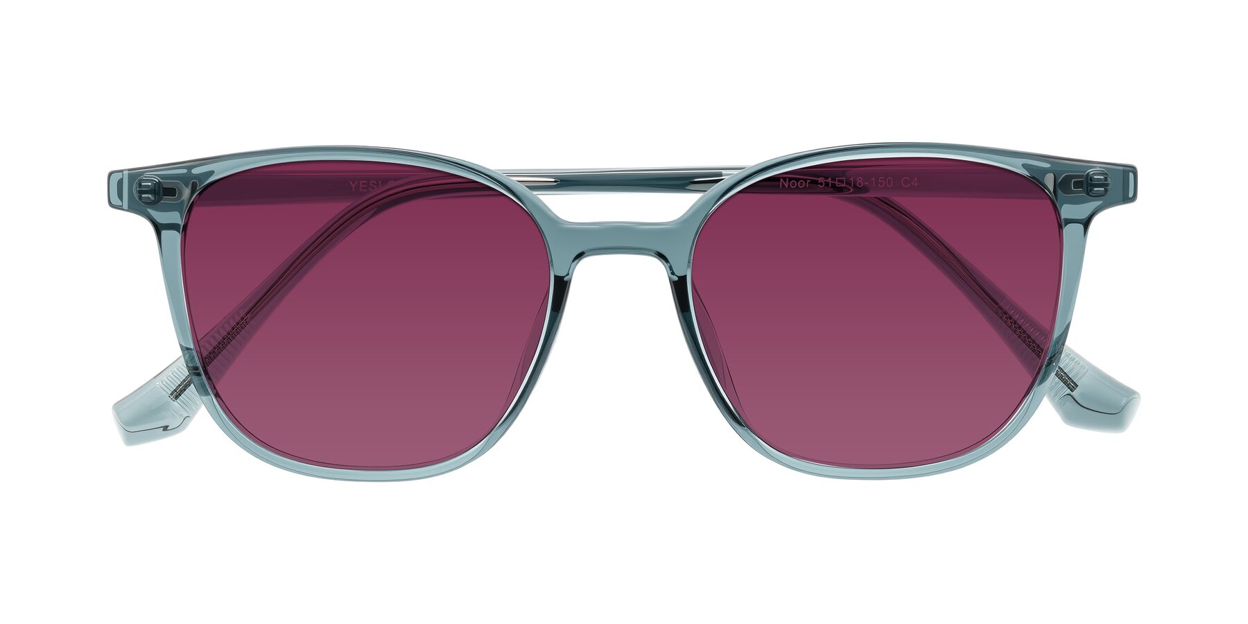 Folded Front of Noor in Transparent Blue with Wine Tinted Lenses