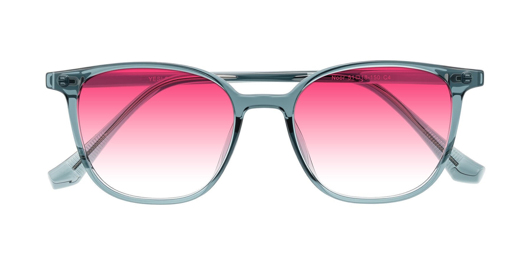 Folded Front of Noor in Transparent Blue with Pink Gradient Lenses