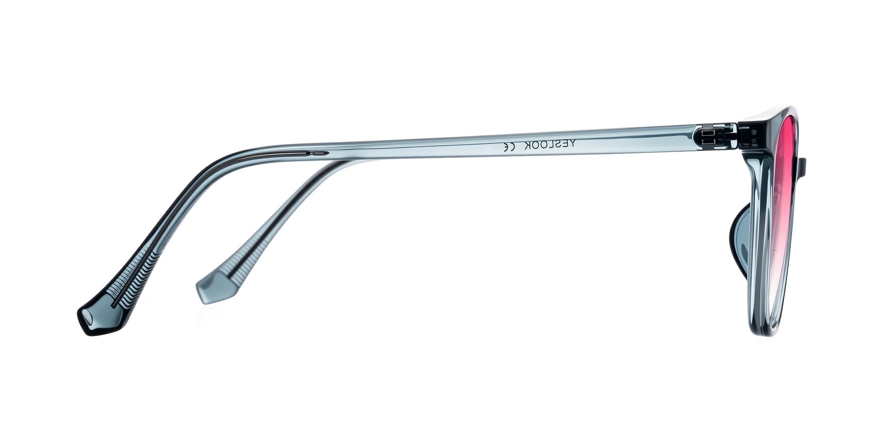 Side of Noor in Transparent Blue with Pink Gradient Lenses