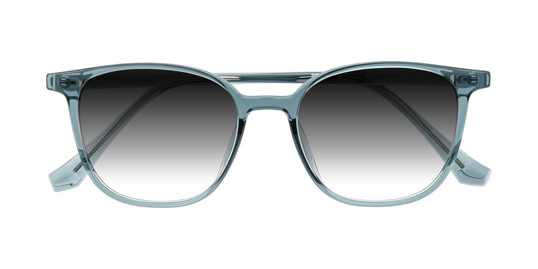 Folded Front of Noor in Transparent Blue with Gray Gradient Lenses