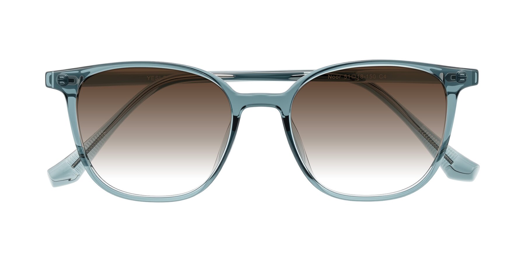 Folded Front of Noor in Transparent Blue with Brown Gradient Lenses