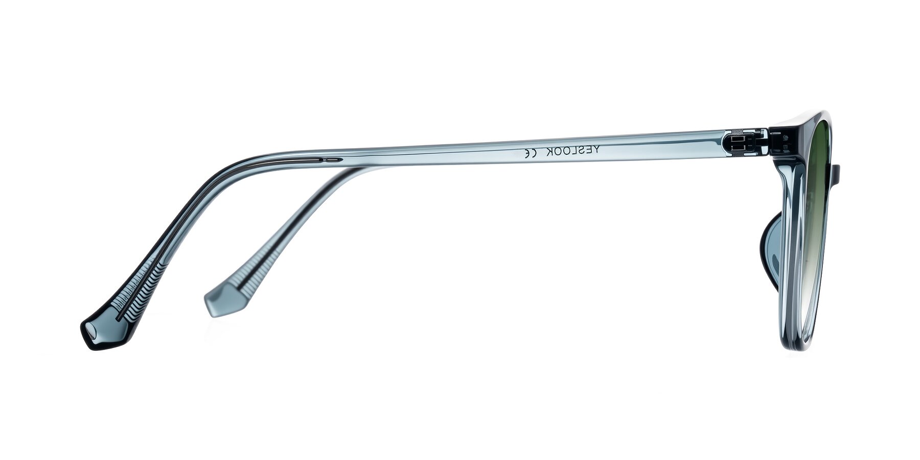 Side of Noor in Transparent Blue with Green Gradient Lenses