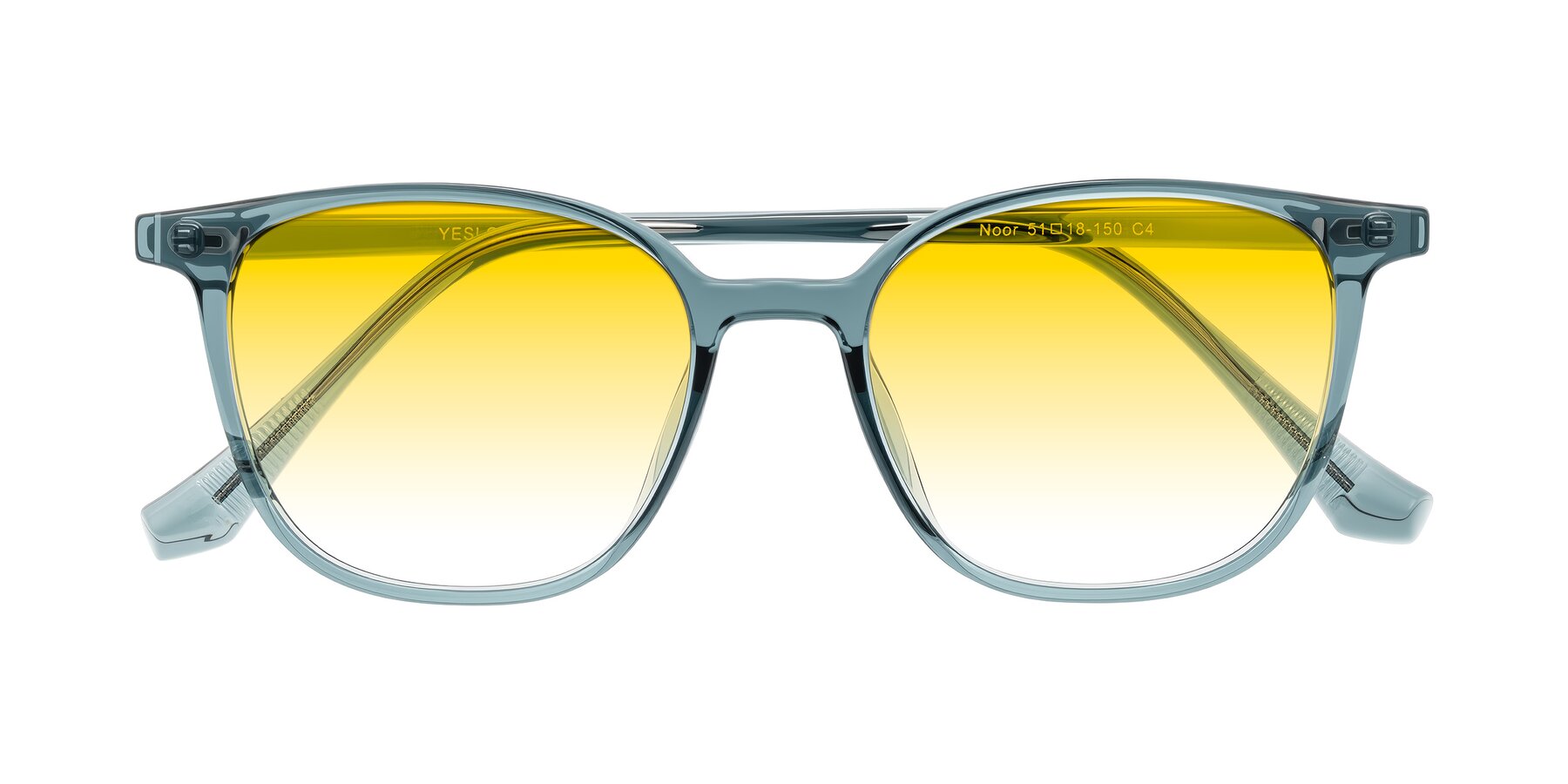 Folded Front of Noor in Transparent Blue with Yellow Gradient Lenses