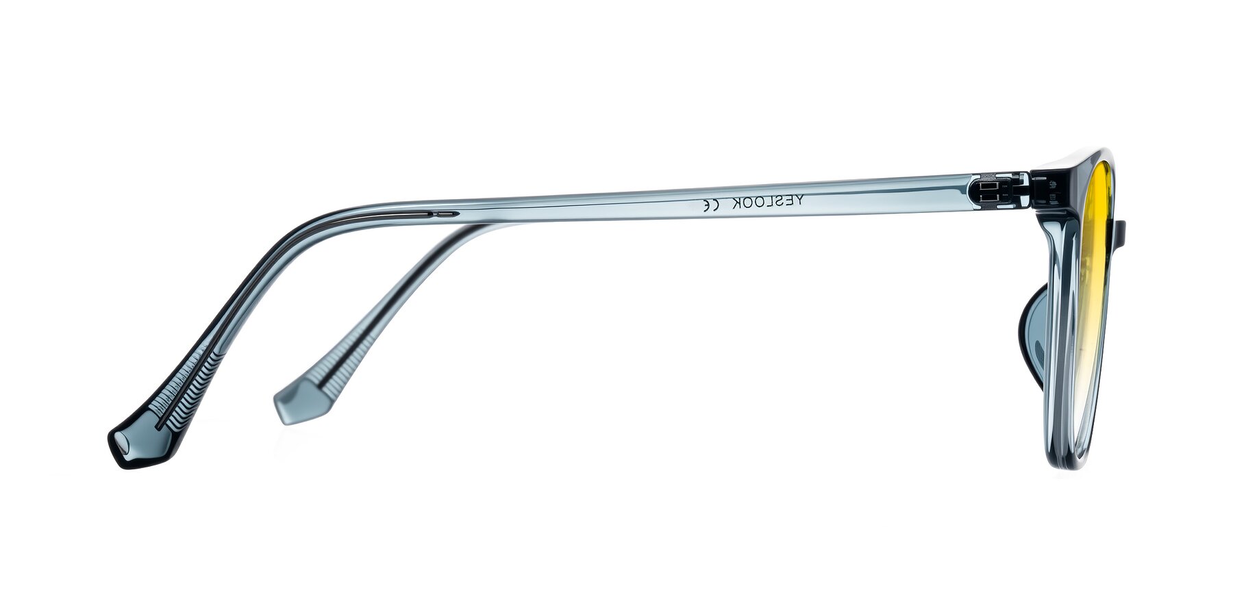 Side of Noor in Transparent Blue with Yellow Gradient Lenses