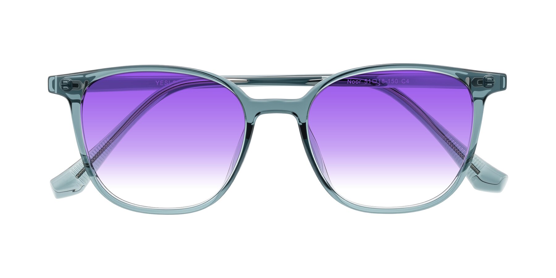 Folded Front of Noor in Transparent Blue with Purple Gradient Lenses