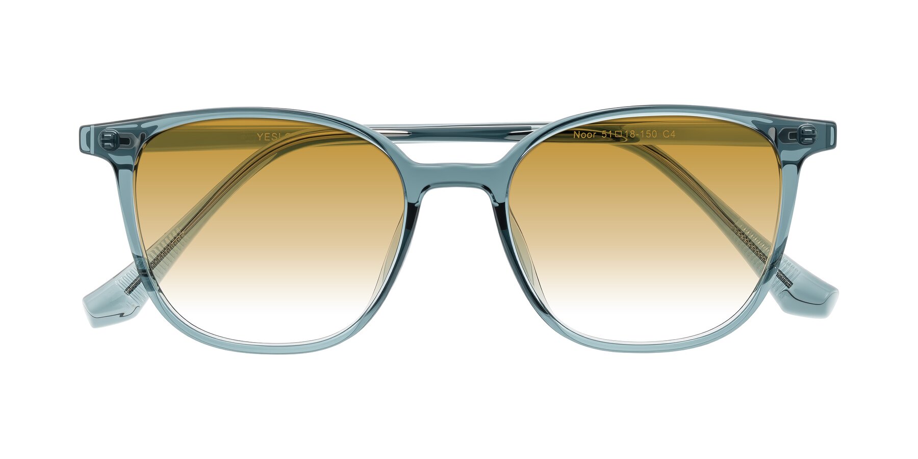 Folded Front of Noor in Transparent Blue with Champagne Gradient Lenses