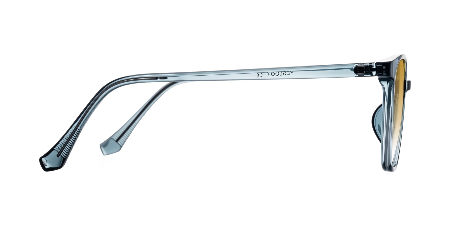 Side of Noor in Transparent Blue with Champagne Gradient Lenses