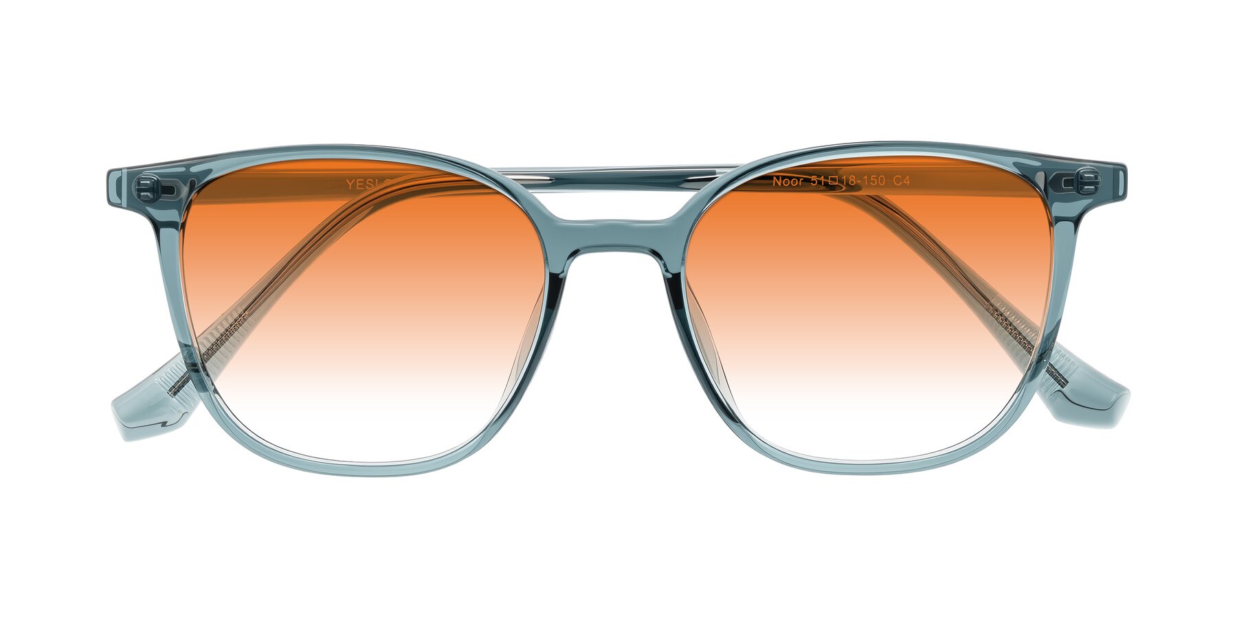 Folded Front of Noor in Transparent Blue with Orange Gradient Lenses